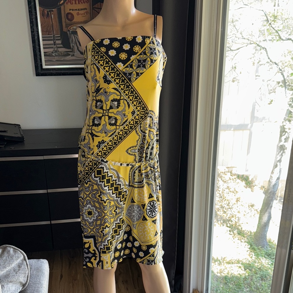 Cache Vintage Sexy Yellow and Black Patterned Dress P9